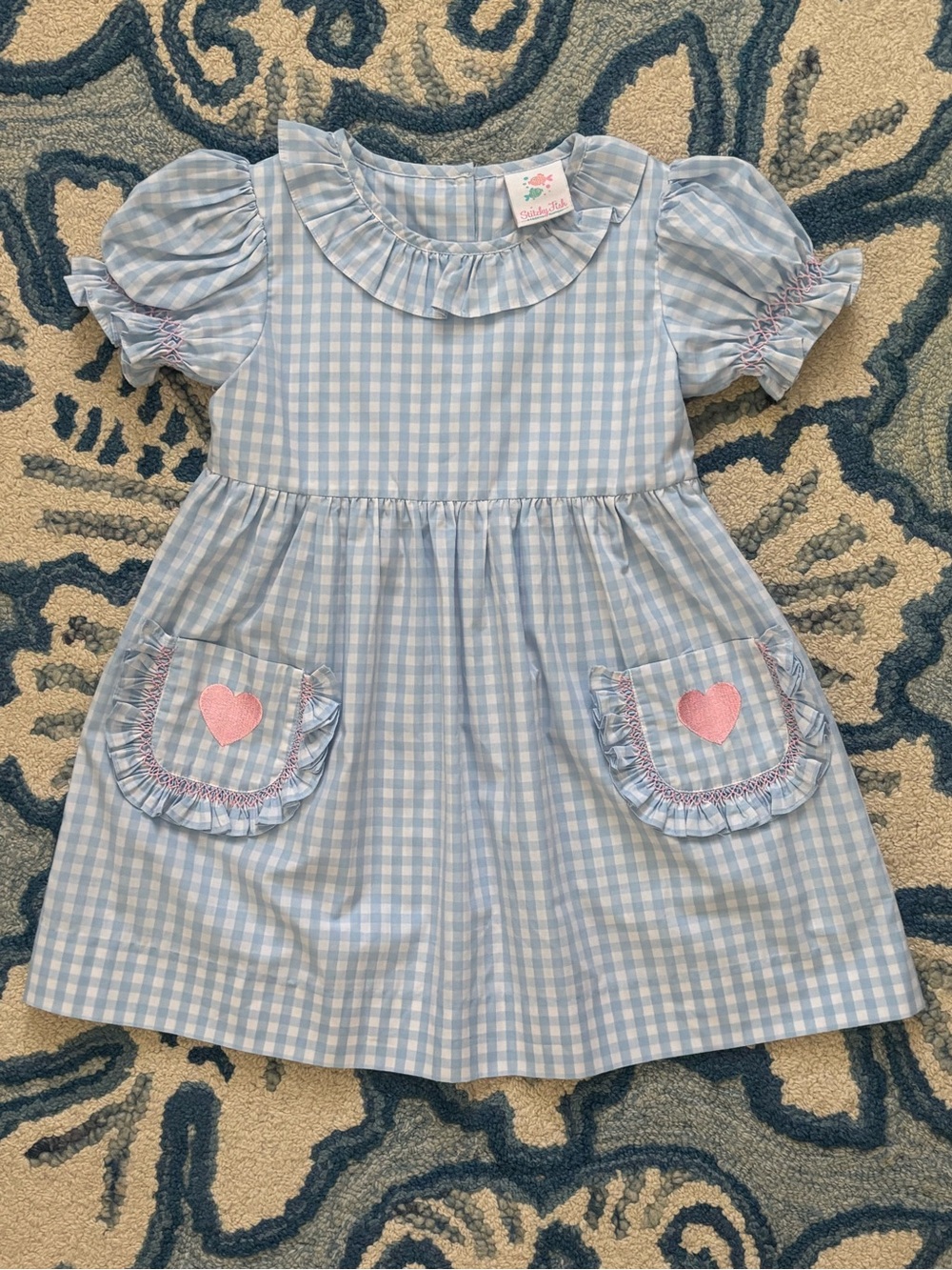 NWOT Stitchy Fish Blue & White Heart Dress